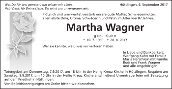 Traueranzeige von Martha Wagner von Schwäbische Post