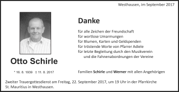Traueranzeige von Otto Schirle von Schwäbische Post