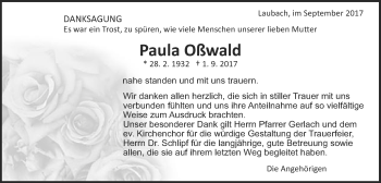 Traueranzeige von Paula Oßwald von Schwäbische Post