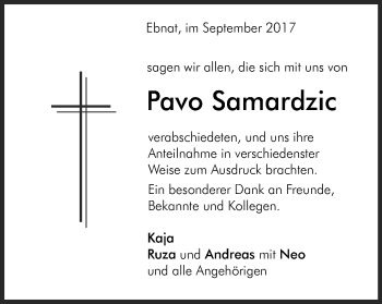 Traueranzeige von Pavo Samardzic von Schwäbische Post