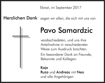 Traueranzeige von Pavo Samardzic von Schwäbische Post