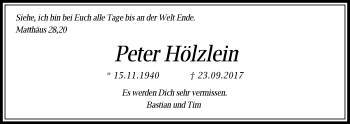Traueranzeige von Peter Hölzlein von Schwäbische Post