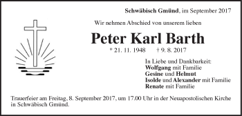 Traueranzeige von Peter Karl Barth