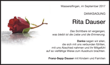 Traueranzeige von Rita Dauser von Schwäbische Post