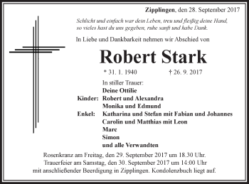 Traueranzeige von Robert Stark von Schwäbische Post