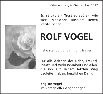 Traueranzeige von Rolf Vogel von Amtsblatt_Oko