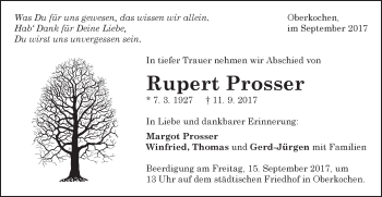 Traueranzeige von Rupert Prosser von Schwäbische Post
