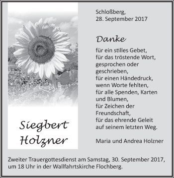 Traueranzeige von Siegbert Holzner von Schwäbische Post