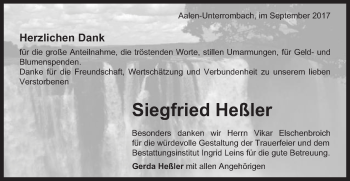 Traueranzeige von Siegfried Heßler von Schwäbische Post
