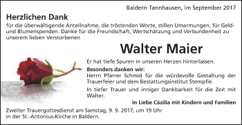 Traueranzeige von Walter Maier von Schwäbische Post