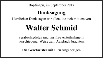 Traueranzeige von Walter Schmid von Bopfinger Stadtanzeiger