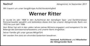 Traueranzeige von Werner Ritter von Kocher-Lein-Bote