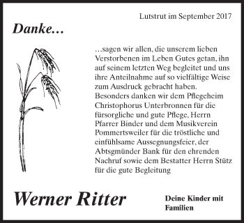 Traueranzeige von Werner Ritter von Schwäbische Post
