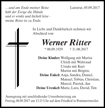 Traueranzeige von Werner Ritter von Schwäbische Post