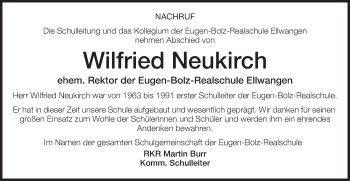 Traueranzeige von Wilfried Neukirch von Schwäbische Post