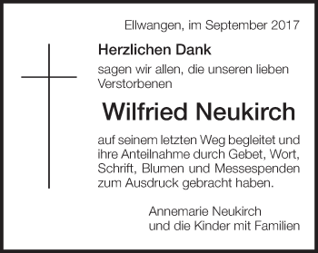 Traueranzeige von Wilfried Neukirch von Schwäbische Post