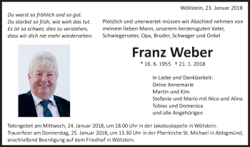 Traueranzeige von Franz Weber von Schwäbische Post