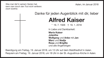 Traueranzeige von Alfred Kaiser von Schwäbische Post