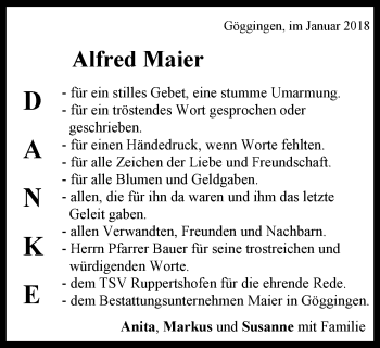 Traueranzeige von Alfred Maier