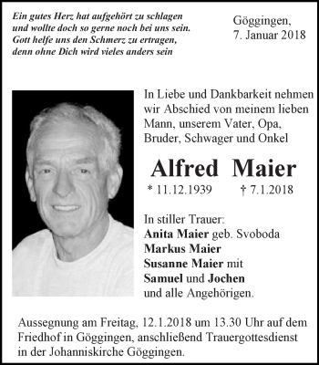 Traueranzeige von Alfred Maier