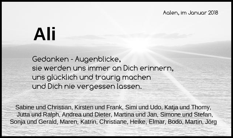  Traueranzeige für Alexandra Staiger vom 30.01.2018 aus Schwäbische Post
