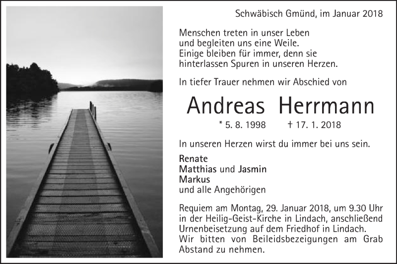  Traueranzeige für Andreas Herrmann vom 23.01.2018 aus Gmünder Tagespost