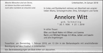 Traueranzeige von Annelore Witt von Schwäbische Post