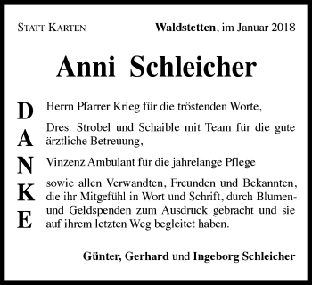 Traueranzeige von Anni Schleicher von Gmünder Tagespost