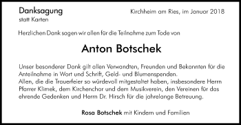 Traueranzeige von Anton Botschek von Schwäbische Post