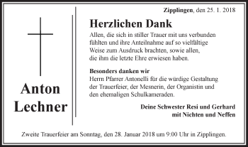Traueranzeige von Anton Lechner von Schwäbische Post