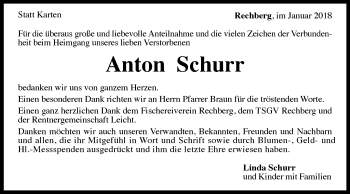 Traueranzeige von Anton Schurr