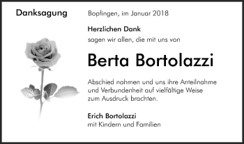 Traueranzeige von Berta Bortolazzi von Schwäbische Post