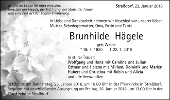 Traueranzeige von Brunhilde Hägele von Gmünder Tagespost