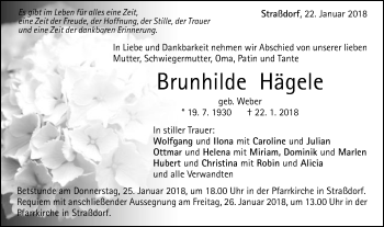 Traueranzeige von Brunhilde Hägele