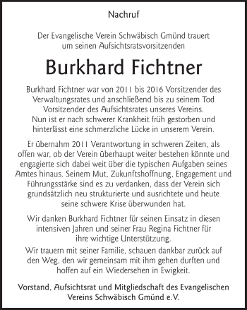 Traueranzeige von Burkhard Fichtner von Gmünder Tagespost