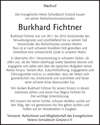 Traueranzeige von Burkhard Fichtner