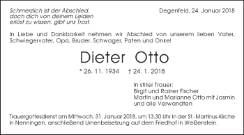 Traueranzeige von Dieter Otto von Gmünder Tagespost