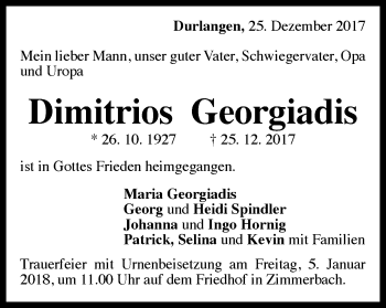 Traueranzeige von Dimitrios Georgiadis