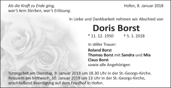 Traueranzeige von Doris Borst von Schwäbische Post