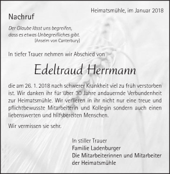 Traueranzeige von Edeltraud Herrmann von Schwäbische Post
