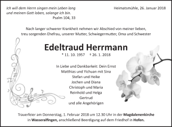 Traueranzeige von Edeltraud Herrmann von Schwäbische Post
