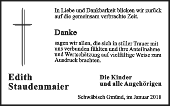 Traueranzeige von Edith Staudenmaier von Gmünder Tagespost
