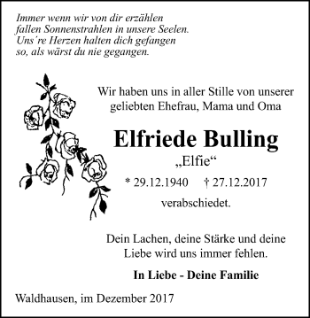 Traueranzeige von Elfriede Bulling von Gmünder Tagespost