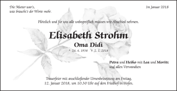 Traueranzeige von Elisabeth Strohm von Schwäbische Post