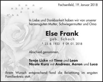 Traueranzeige von Else Frank von Schwäbische Post