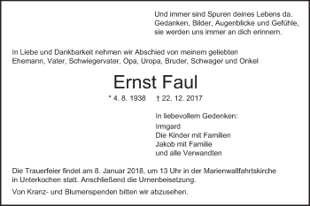 Traueranzeige von Ernst Faul von Schwäbische Post