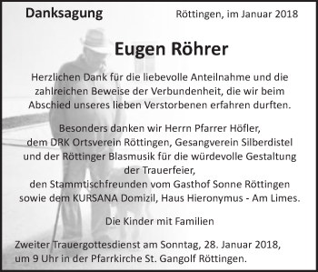 Traueranzeige von Eugen Röhrer von Schwäbische Post