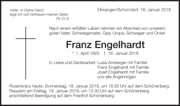Traueranzeige von Franz Engelhardt von Schwäbische Post
