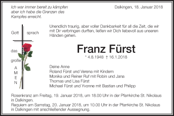 Traueranzeige von Franz Fürst von Schwäbische Post