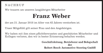 Traueranzeige von Franz Weber von Gmünder Tagespost